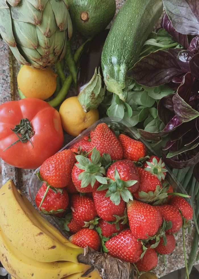 A vibrant collection of fresh fruits and vegetables on display, highlighting the local produce of Antalya, Turkey.